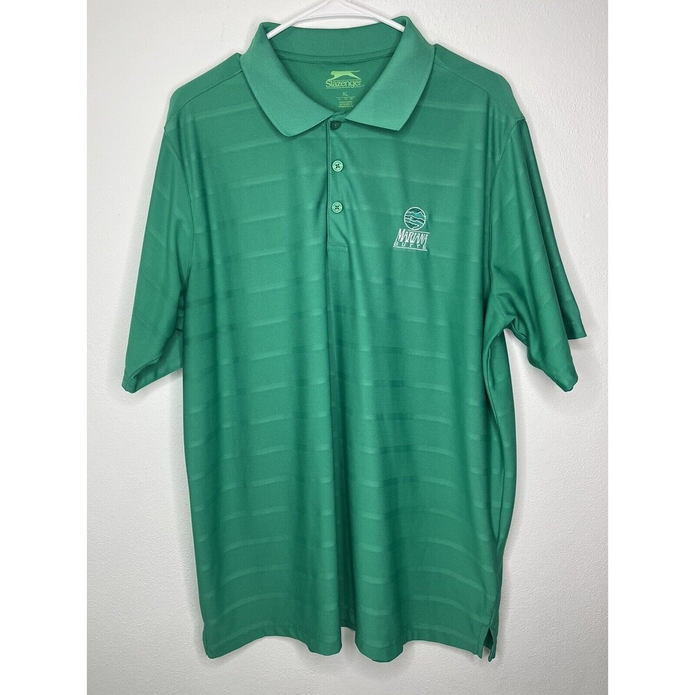 Slazenger Mens Polo Shirt Green Striped Mens Size XL Golf Short Sleeve Logo